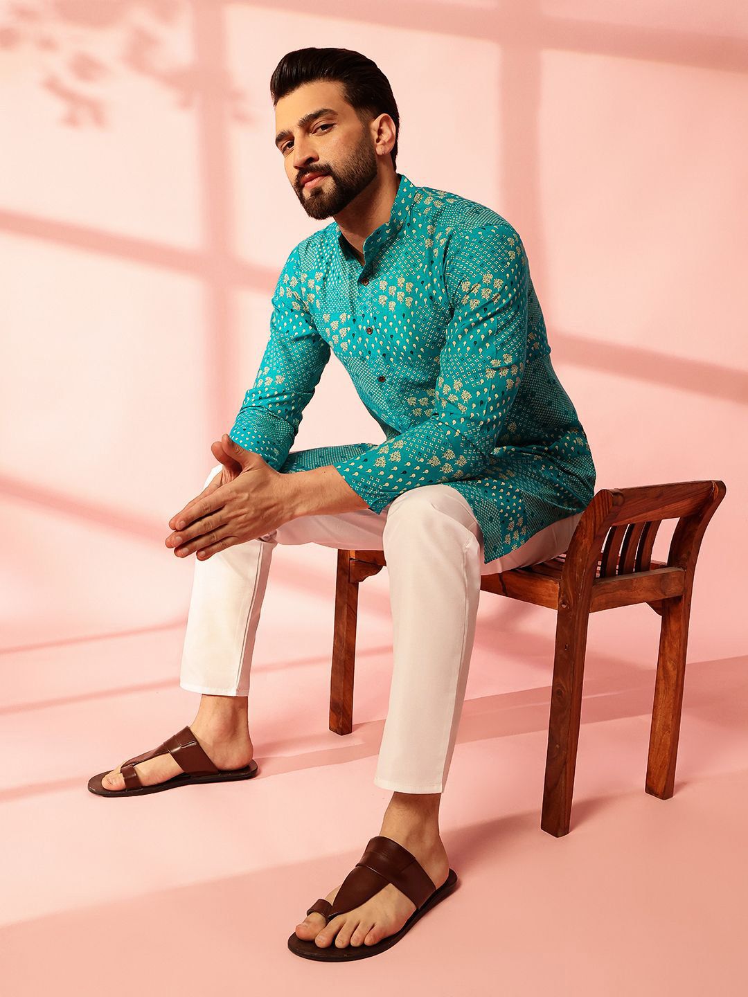 Anouk Men Bandhani Printed Regular Kurta with Pyjamas