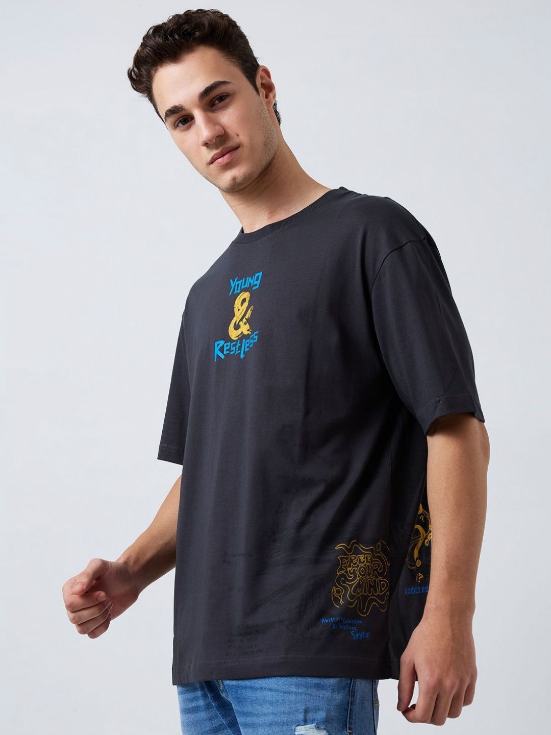 SPYKAR Men Typography Printed Round Neck Cotton Relaxed Fit T-shirt