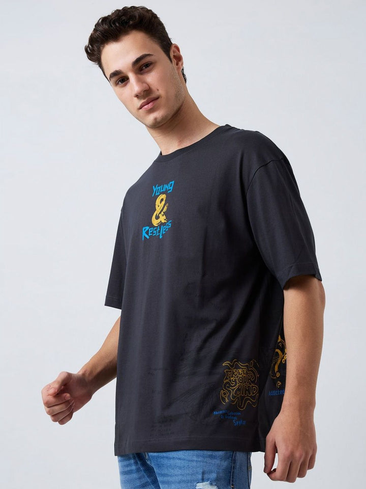 SPYKAR Men Typography Printed Round Neck Cotton Relaxed Fit T-shirt