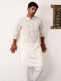 Jompers Floral Embroidered Mirror Work Mandarin Collar Kurta With Trousers