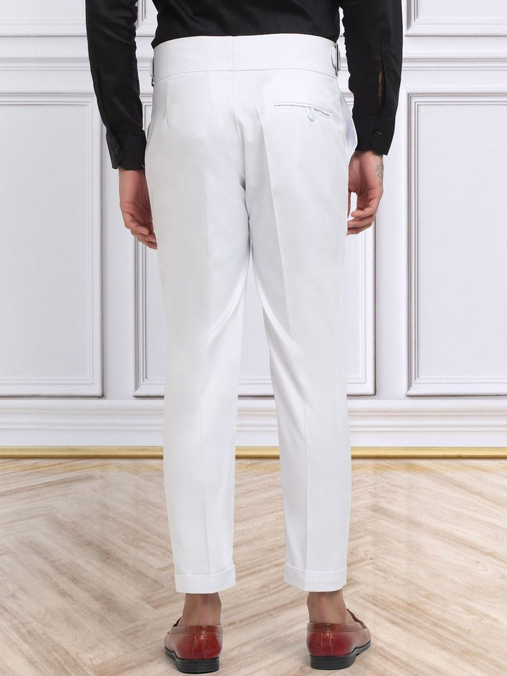 KLOTTHE Men White Slim Fit Mid-Rise Cotton Formal Gurkha Pants