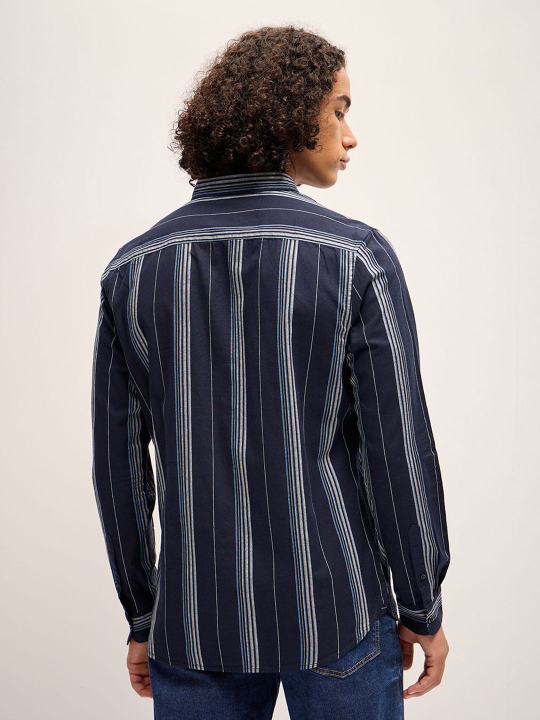 THE BEAR HOUSE Men Striped Slim Fit Pure Cotton Casual Shirt