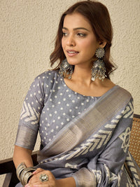 Saree mall Ethnic Motifs Zari Silk Blend Ready to Wear Block Print Sarees