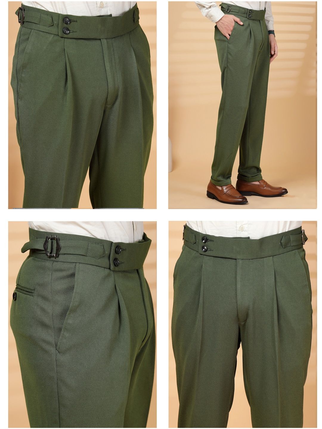 KLOTTHE Men Olive Lycra Formal Formal Trousers