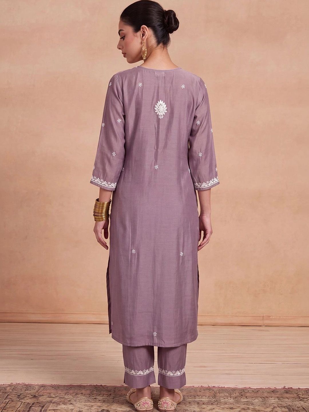 House of Chikankari Women Ethnic Motifs Embroidered Regular Thread Work Kurta with Trousers