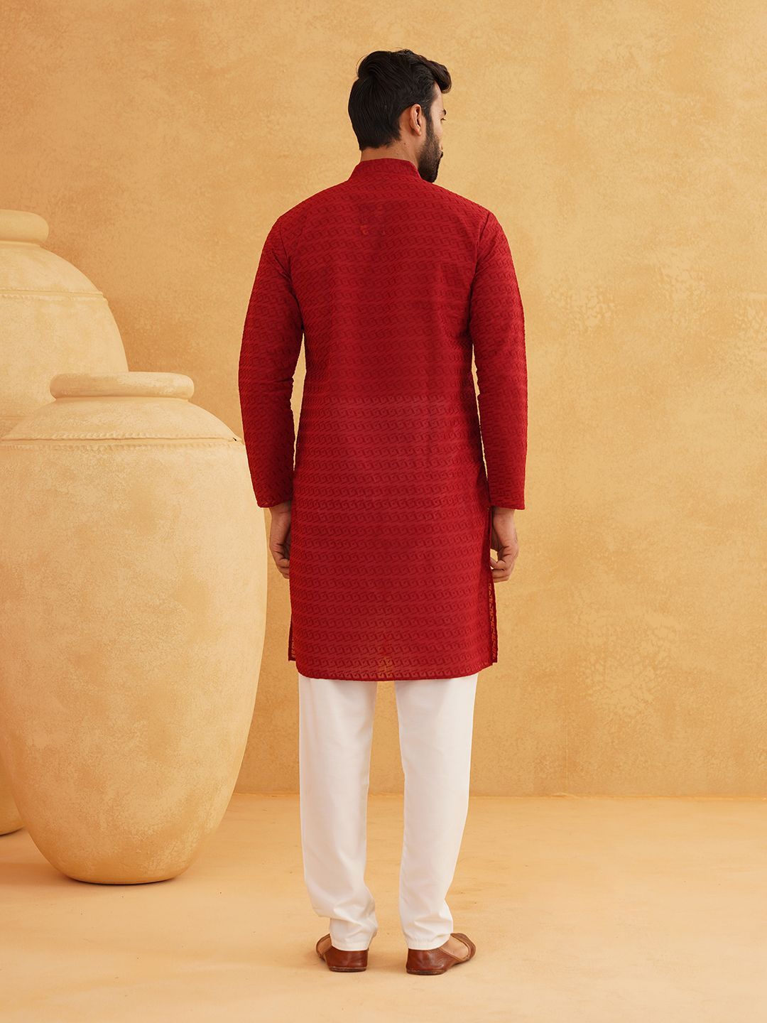 SOJANYA Geometric Embroidered Mandarin Collar Pure Cotton Straight Kurta