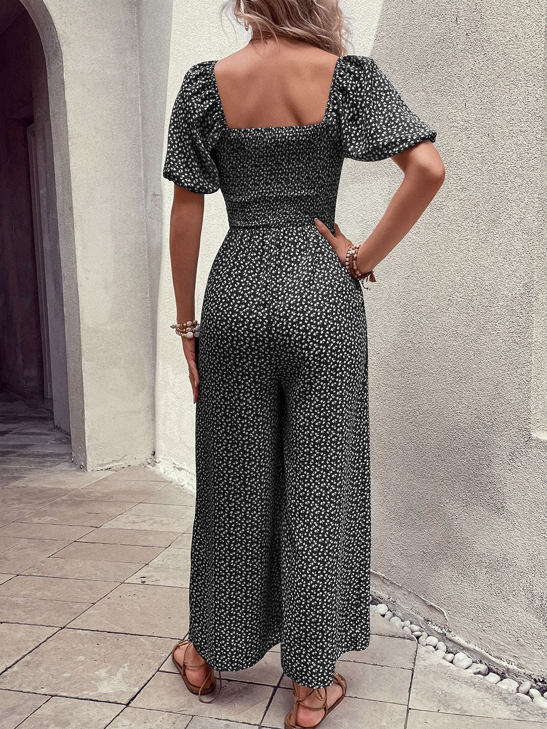 DressBerry Smocked Floral Printed Basic Jumpsuit