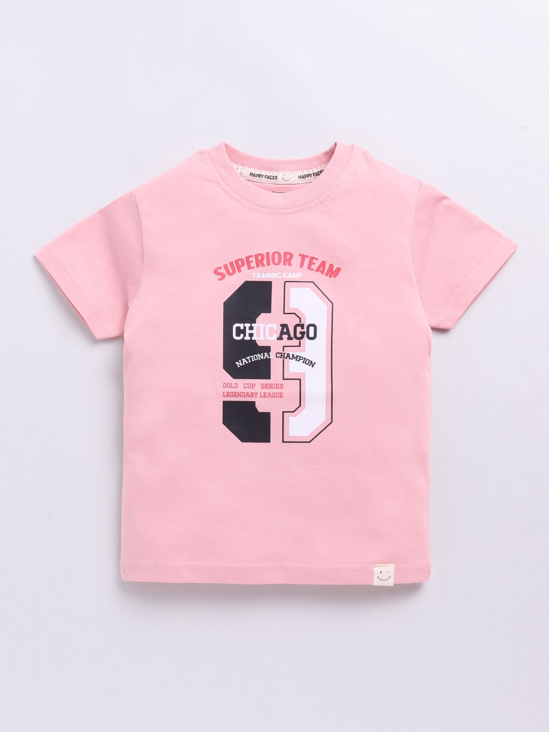 Happy Faces Boys Pure Cotton Typography Printed T-shirt