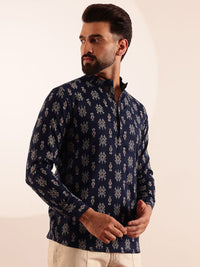 Anouk Lelaki Motif Etnik Bercetak Kolar Jalur Kapas Kurta