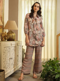 Sanskrutihomes Wanita Kolar Grey Shirt Cotton Pure Printed Co-Ords Set