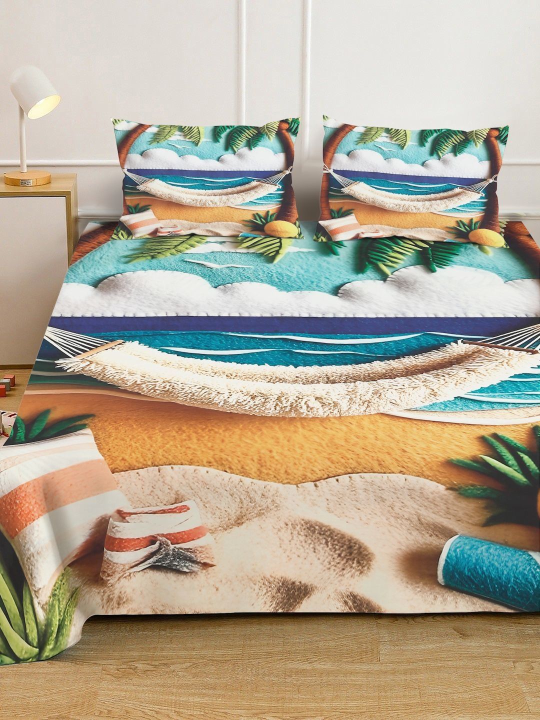 Myntra Elegant Homes Printed Flat 400 TC King 7D Cadar Dengan 2 Sarung Bantal