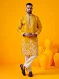 SOJANYA LUXE Floral Embroidered Mandarin Collar Straight Kurta With Trouser