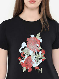 Rareism Wanita Grafik T-Shirt Leher Pusingan Dicetak