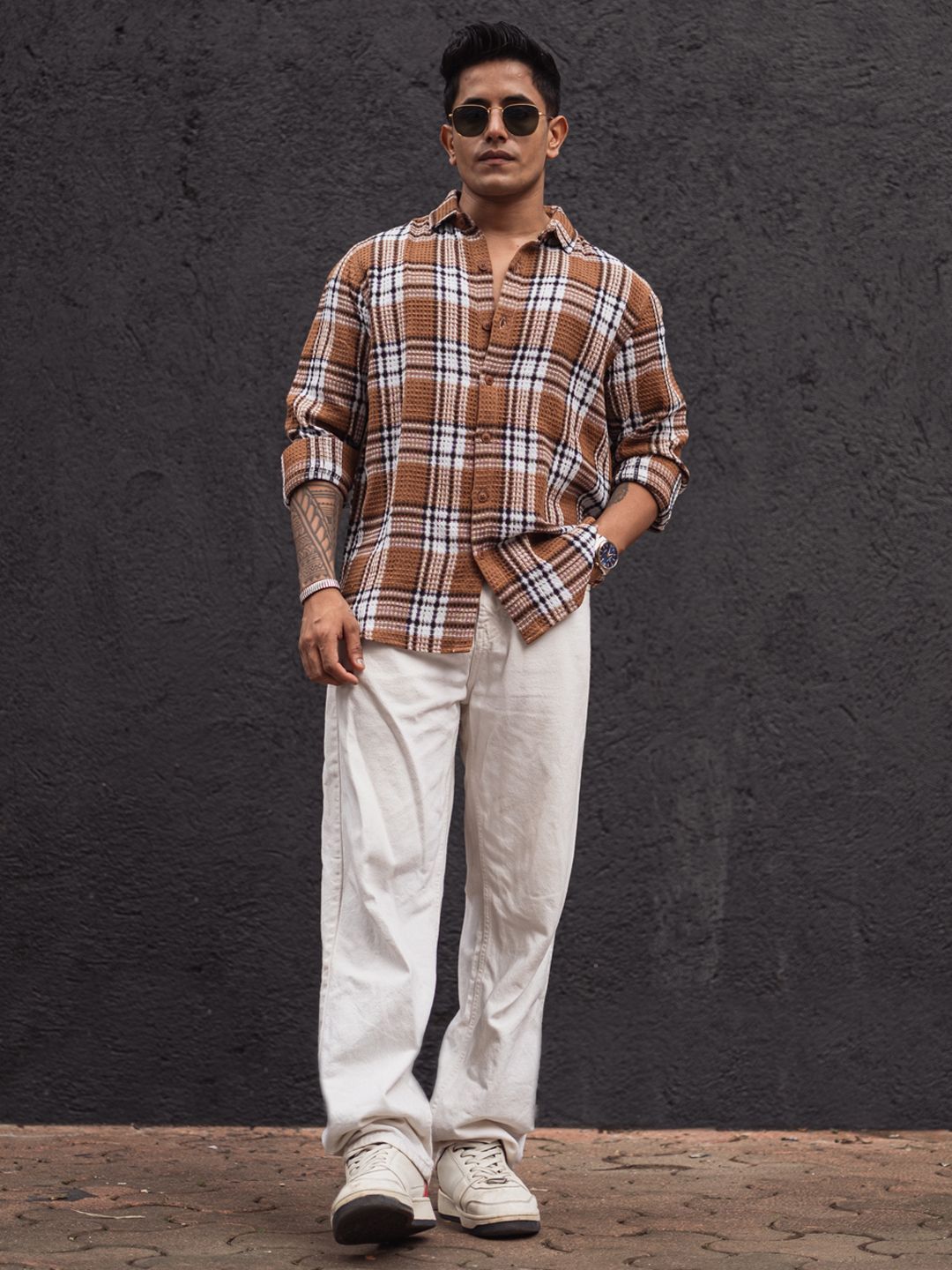 Powerlook Men Spread Collar Tartan Checked Casual Shirt