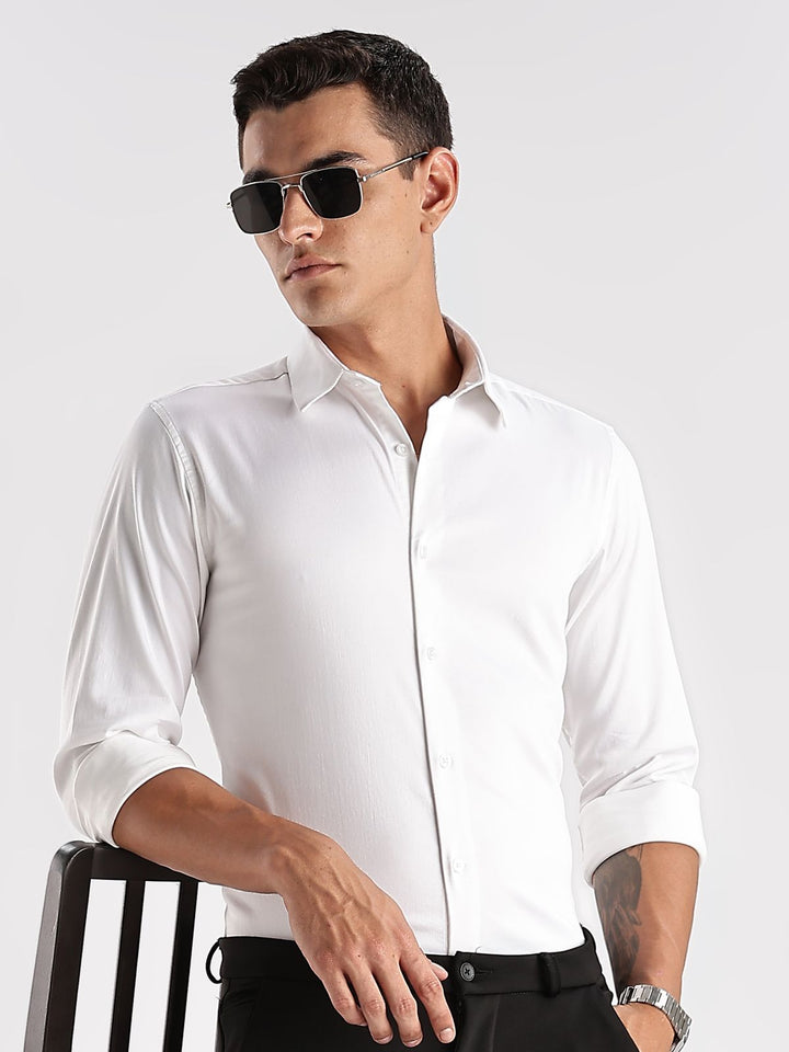 ADRO Men Slim Fit Solid Satin Casual Shirt