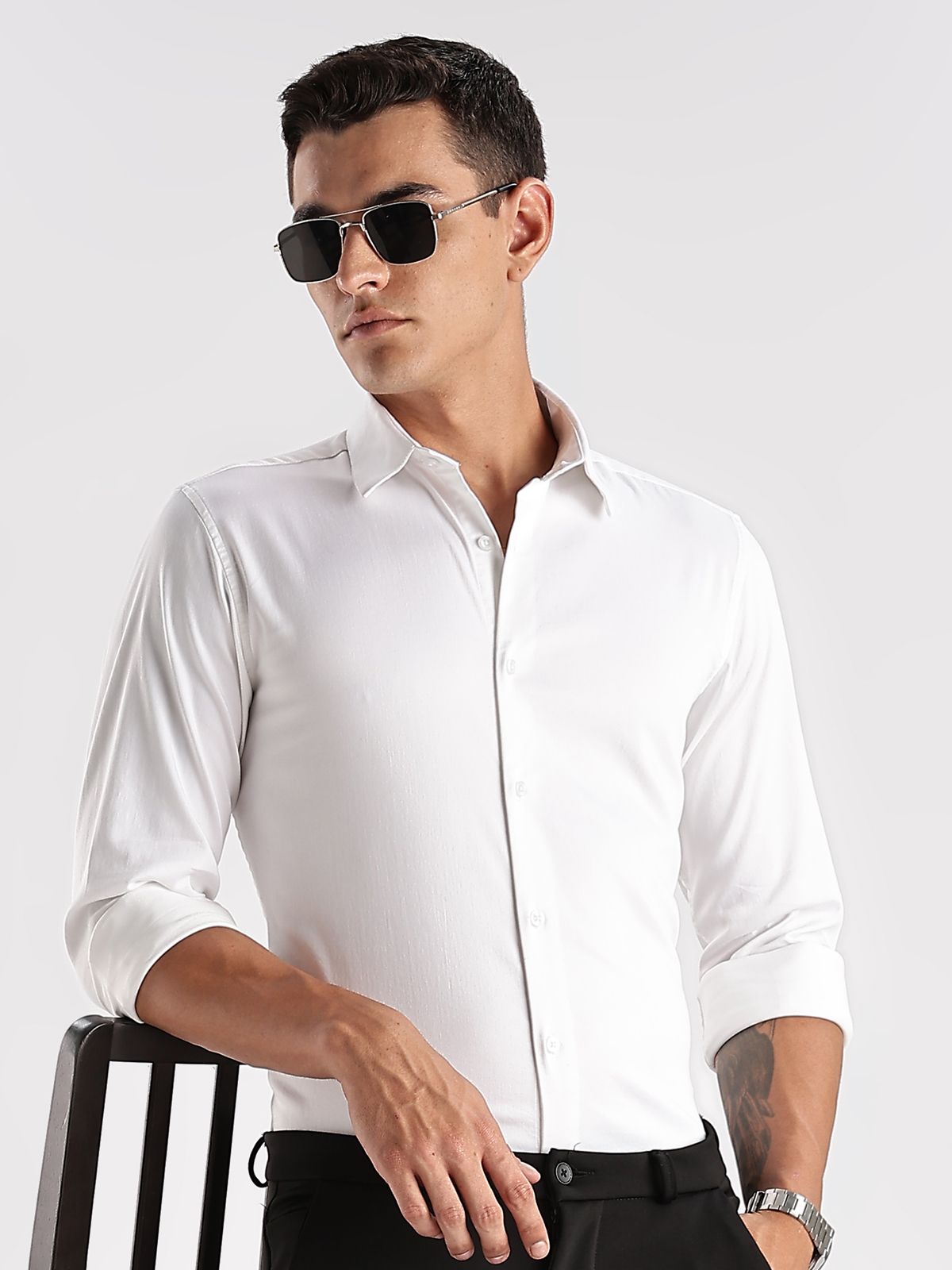 ADRO Men Slim Fit Solid Satin Casual Shirt