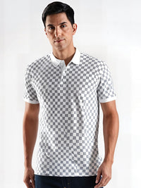 ADRO Checked Polo Collar Regular Fit Cotton T-shirt