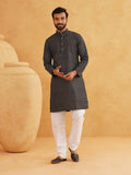 SOJANYA Floral Printed Band Collar Cotton Linen Kurta Lurus Dengan Churidar