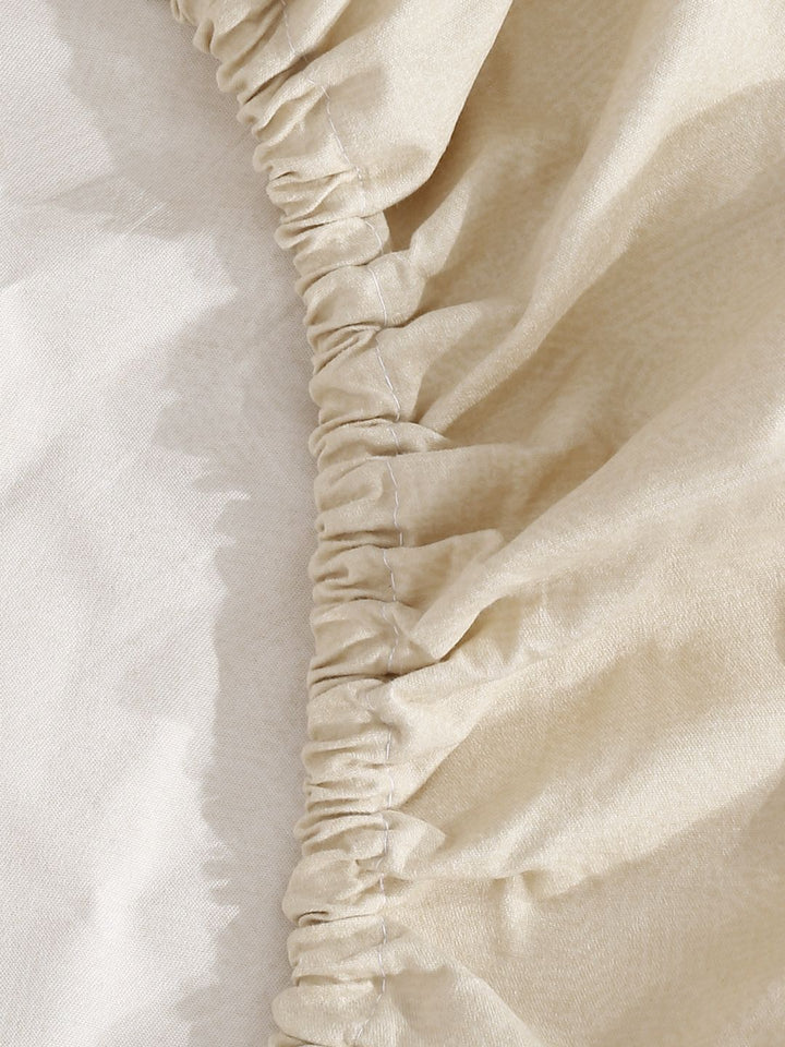 Myntra Elegant Homes Beige Floral Cotton 300 TC Fitted King Cadar Halus dengan 2 Sarung Bantal-250 x 220 cm