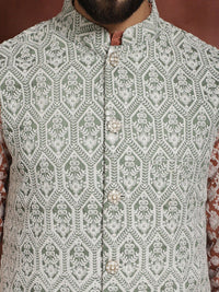 Anouk Floral Embroidered Regular Thread Work Kurta & Churidar With Nehru Jacket