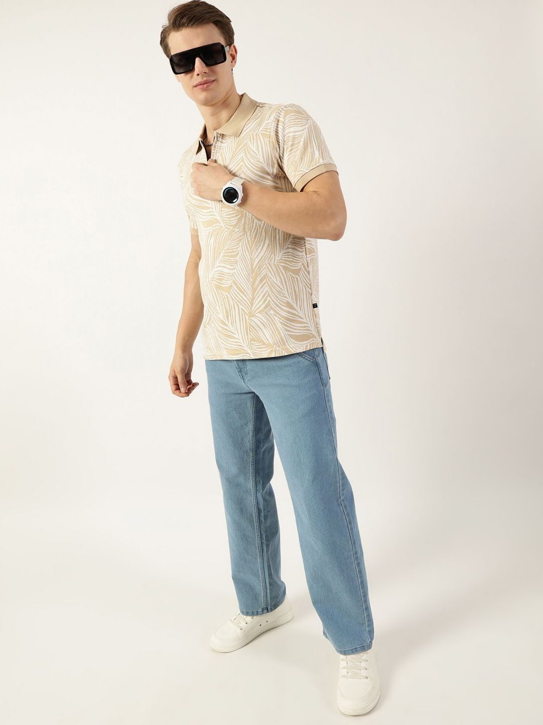 Thomas Scott Men Floral Printed Polo Collar Pockets T-shirt