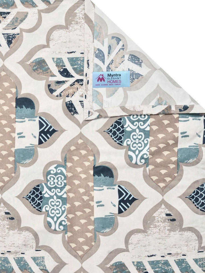Myntra Elegant Homes Berwarna Krim Geometrik 300 TC Cadar King dengan 2 Sarung Bantal