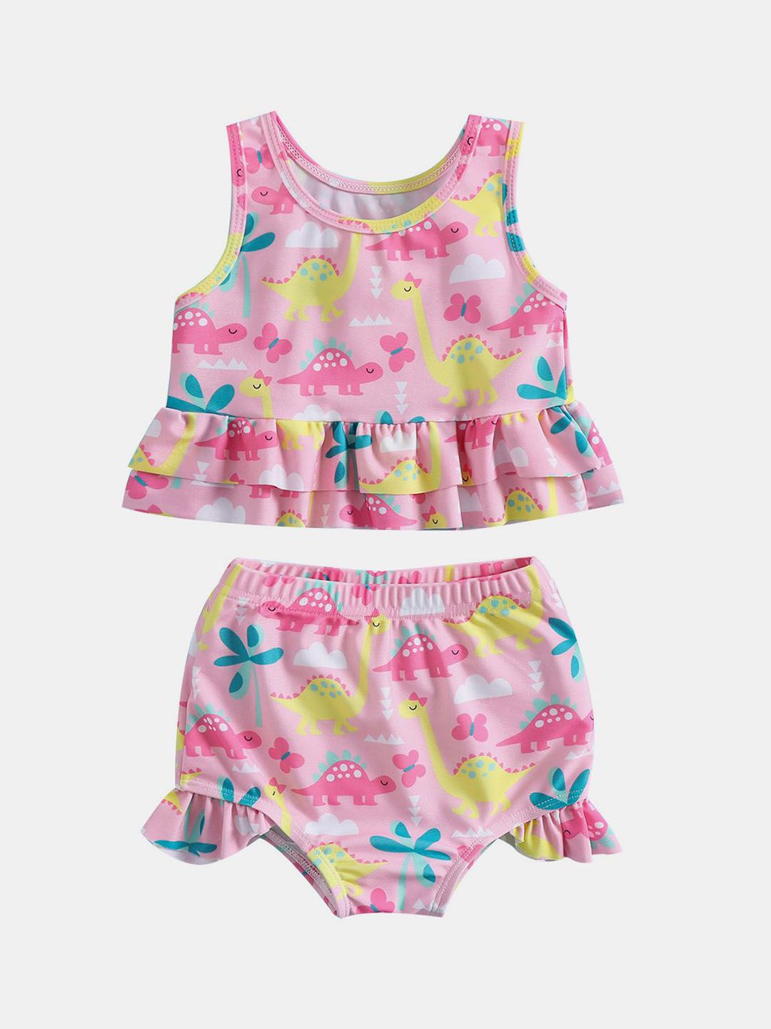 YK Infant Girls Printed Top & Shorts Swim Set