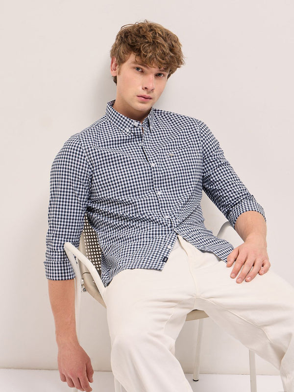 Lelaki Bear House Slim Fit Cecks Micro Opaque memeriksa baju kasual