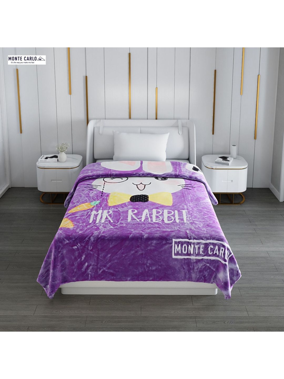 Monte Carlo Lavender & White Cartoon Printed Mild Winter 600 GSM Single Bed Blanket