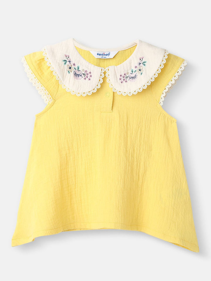 Nauti Nati Girls Girls Embroidery Detail Peter Pan Collar Cotton Top and Shorts Set