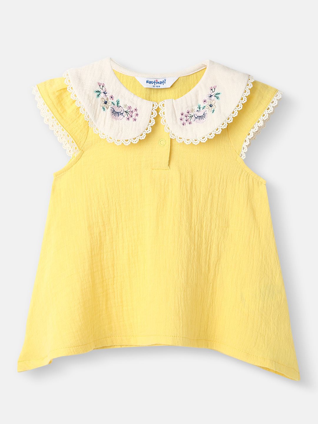 Nauti Nati Girls Girls Embroidery Detail Peter Pan Collar Cotton Top and Shorts Set
