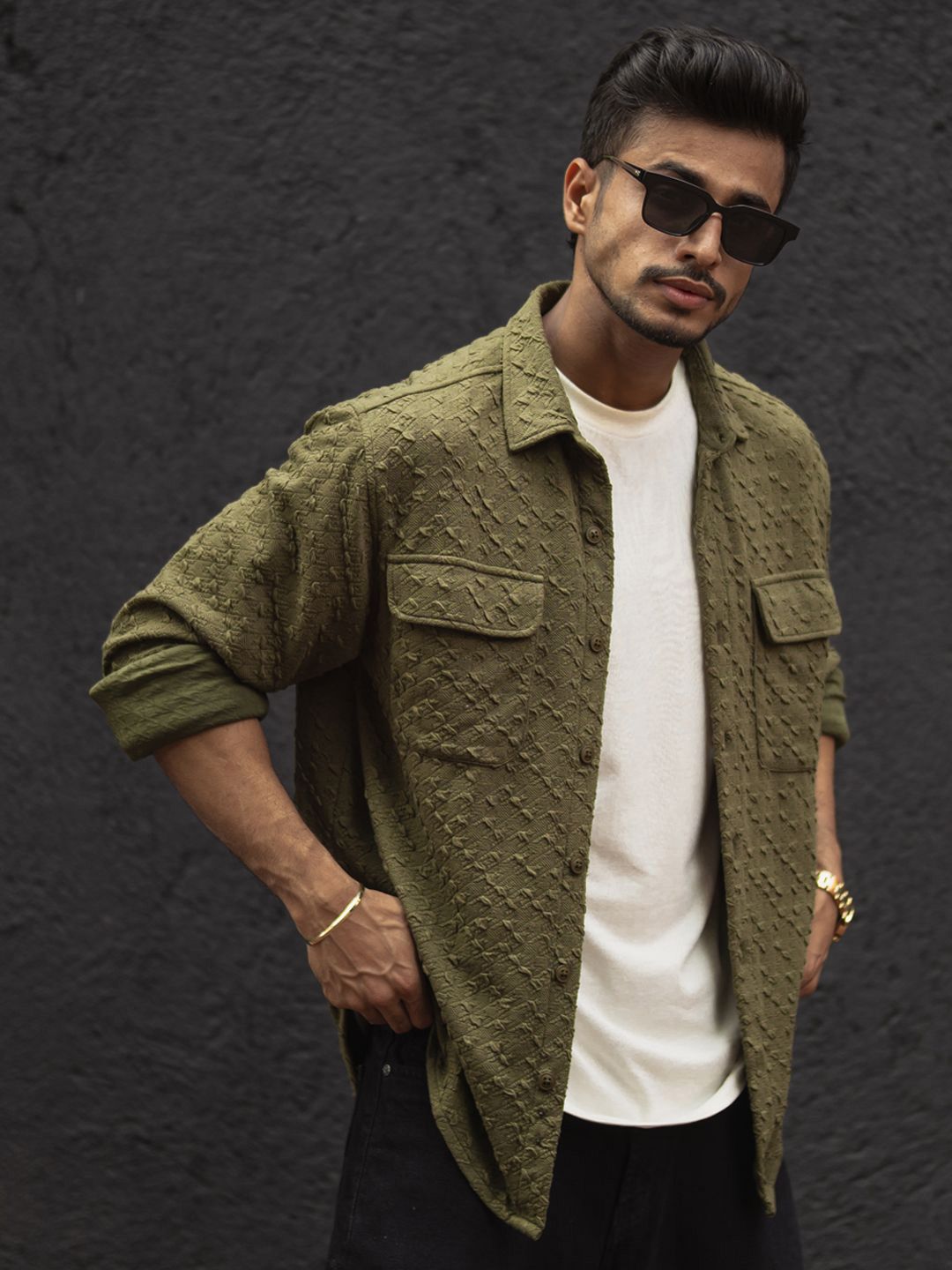 Powerlook Men Spread Collar Textured Relaxed Fit Casual Shirt