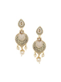 Anouk White Gold-Plated Stone Studded & Beaded Leaf Shaped Drop Earrings