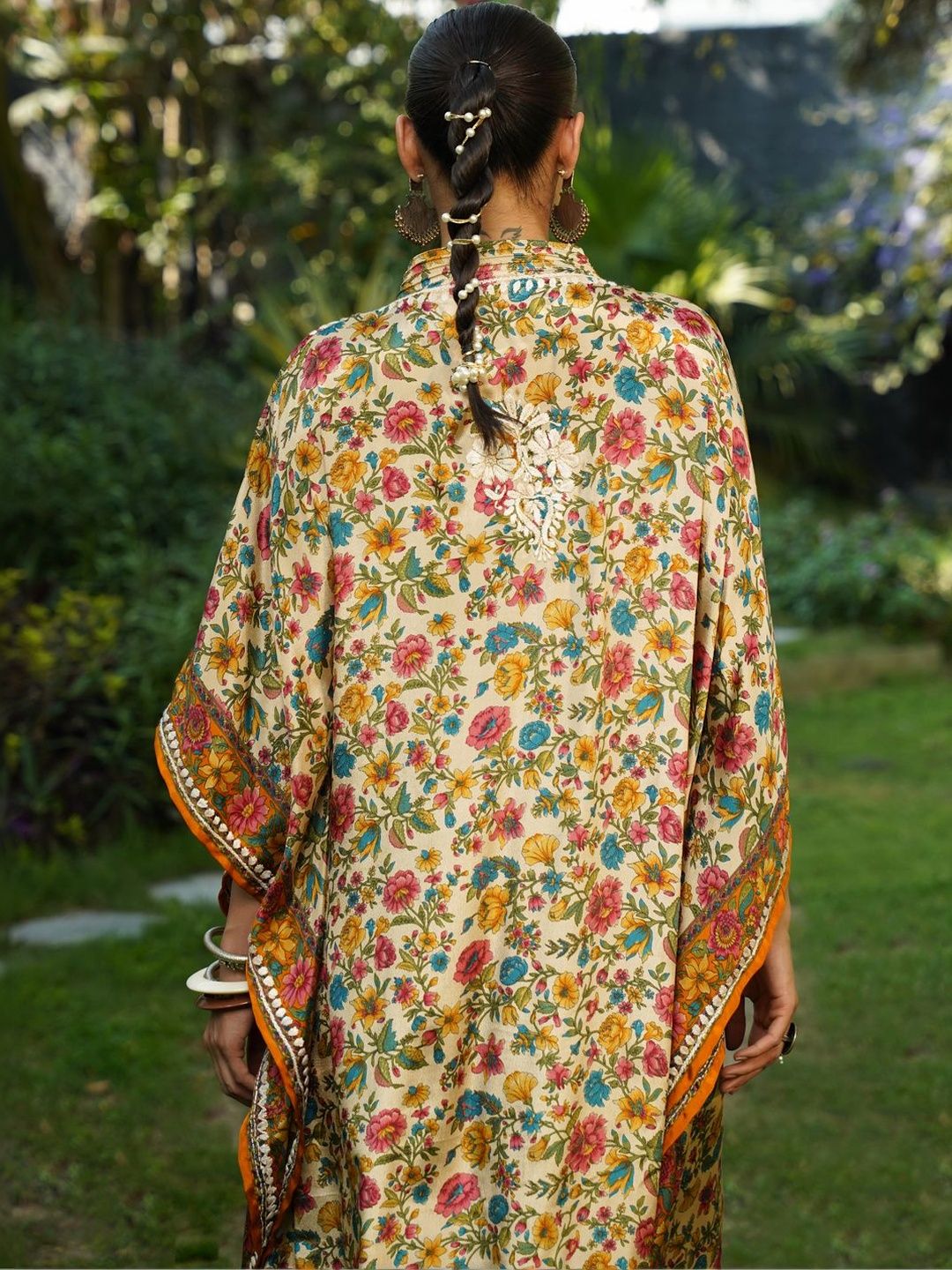 House of Chikankari Women Printed Chikankari Crepe Kaftan Kurta