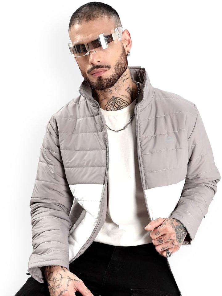 ADRO Men Colourblocked Windcheater Bomber dengan Jaket Patchwork