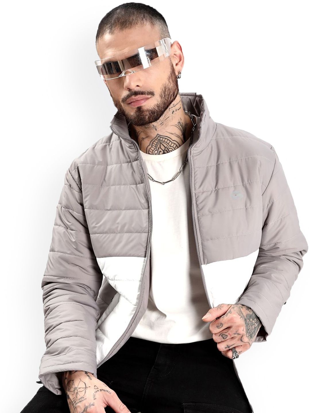 ADRO Men Colourblocked Windcheater Bomber dengan Jaket Patchwork