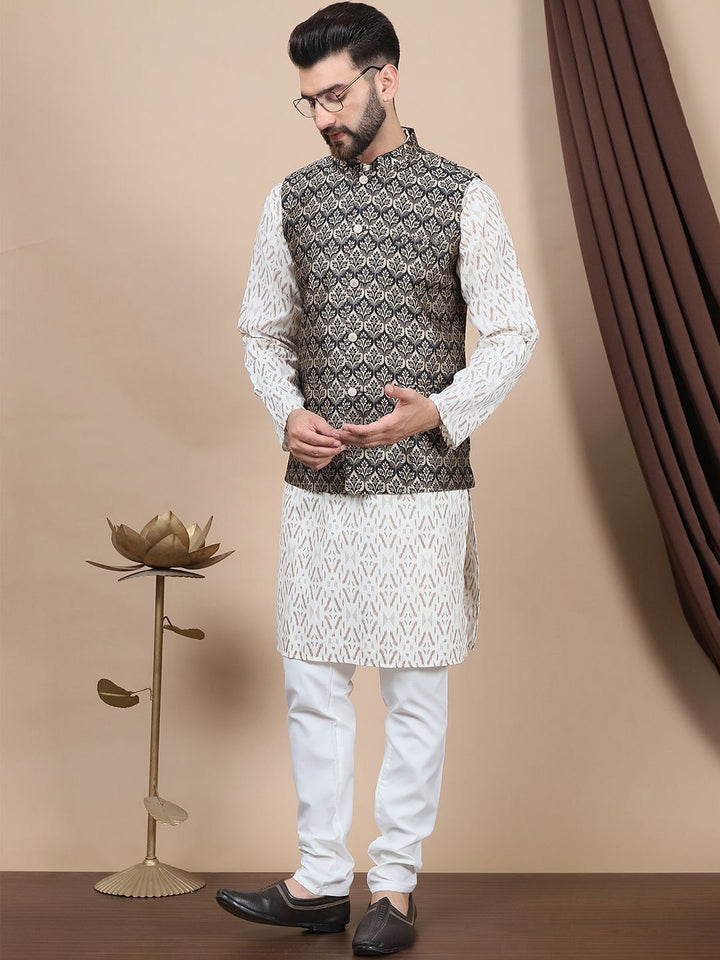 Anouk Black Printed Straight Pure Cotton Kurta with Churidar