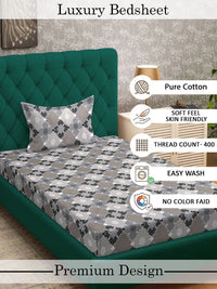 Myntra Elegant Homes Kelabu & Putih Geometrik 400 TC Cadar Tempat Tidur Single dengan 1 Sarung Bantal