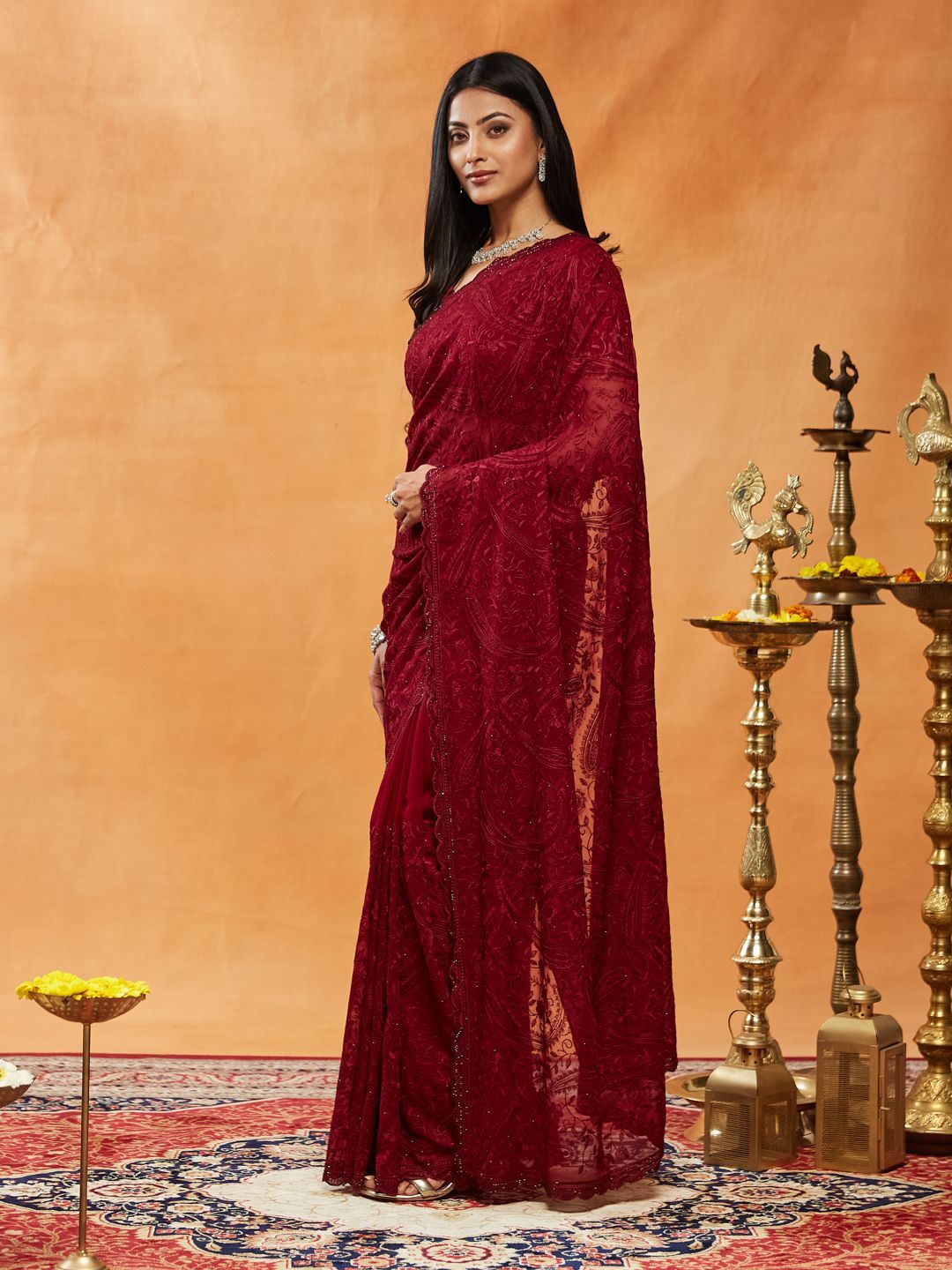 kasee Floral Embroidered Pure Georgette Saree