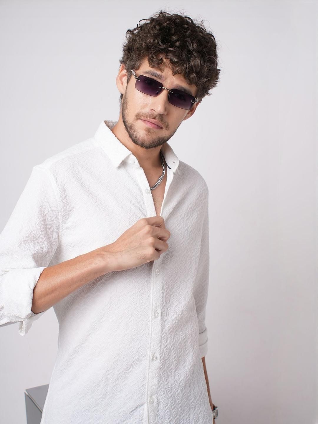 VASTRADO Classic Cloud Grain Textured Slim Fit Cotton Casual Shirt