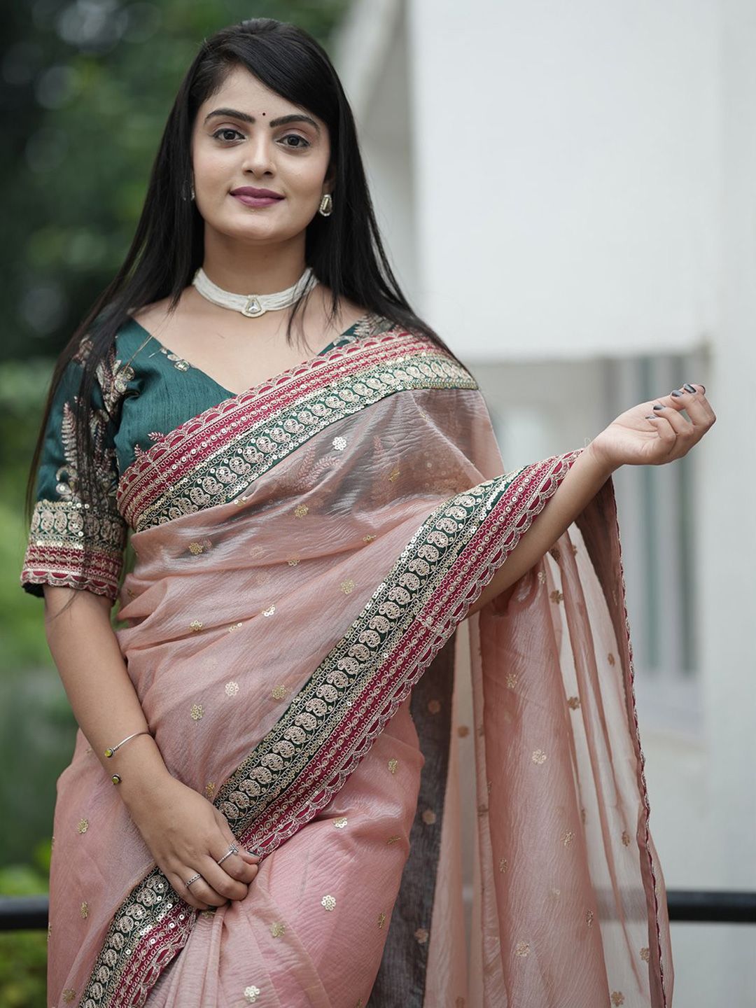 Saree mall Embellished Sequinned Organza Sarees