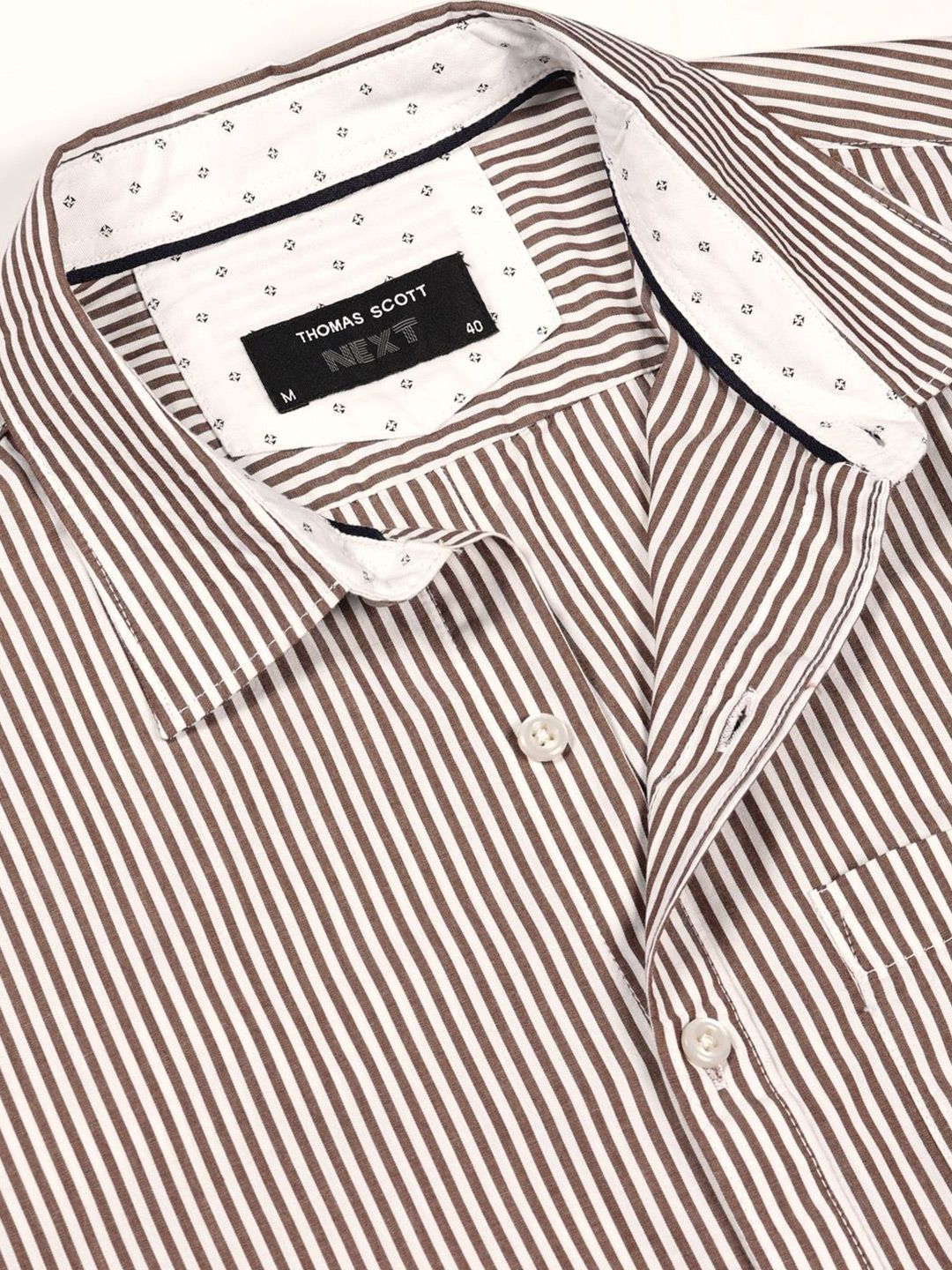 Thomas Scott Men Smart Spread Collar Vertical Striped Cotton Slim Fit Casual Shirt
