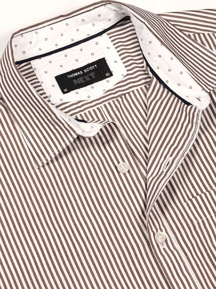 Thomas Scott Men Smart Spread Collar Vertical Striped Cotton Slim Fit Casual Shirt