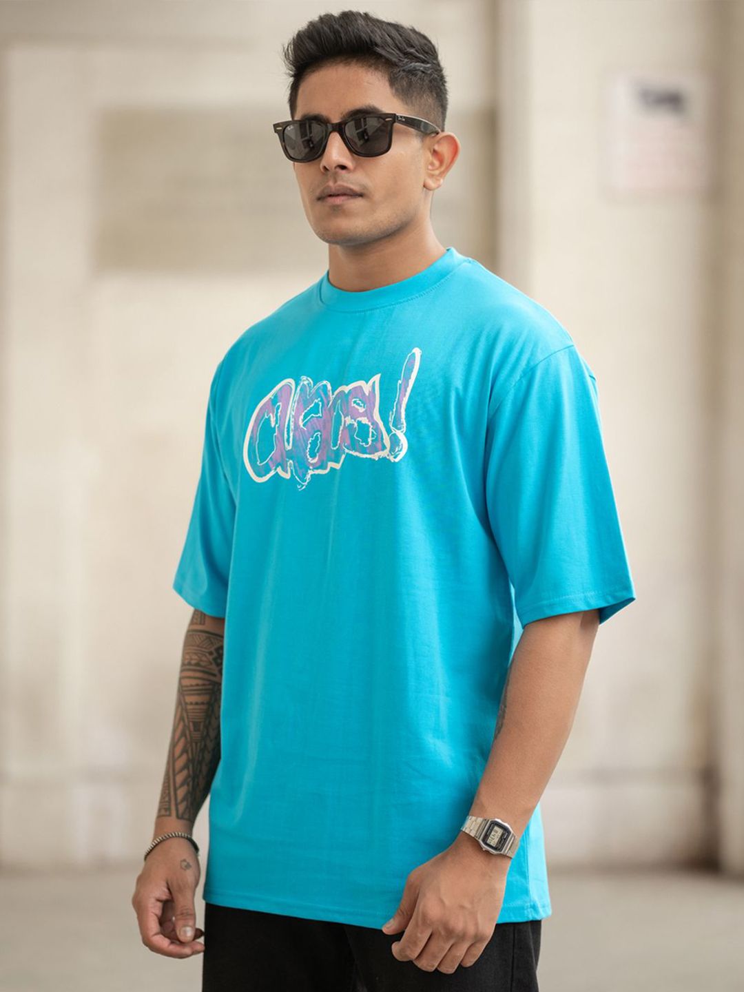 Powerlook Men Typography Printed Round Neck Cotton Oversized T-shirt