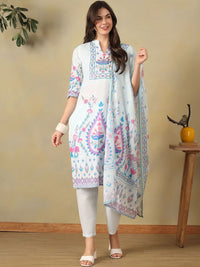 Mamicha Women Ethnic Motifs Printed Regular Pure Cotton Kurta with Trousers & With Dupatta