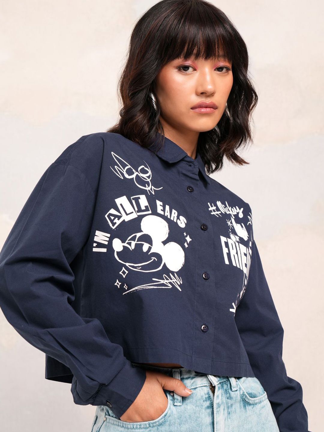 Tokyo Talkies Disney Women Mickey Mouse Printed Boxy Fit Crop Shirt