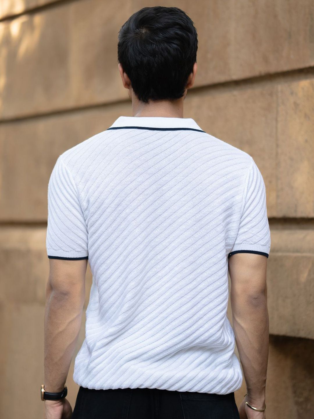 Powerlook SS25 Diagonal Knit Polo Collar Pure Cotton T-Shirt