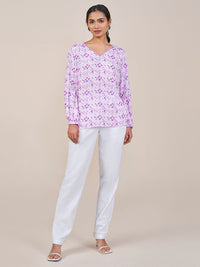 Global Desi Women Lavender V Neck Long Sleeves Floral Print Top