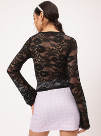 DressBerry Chic Channel Cut-Out Detail Lace-Detail Top