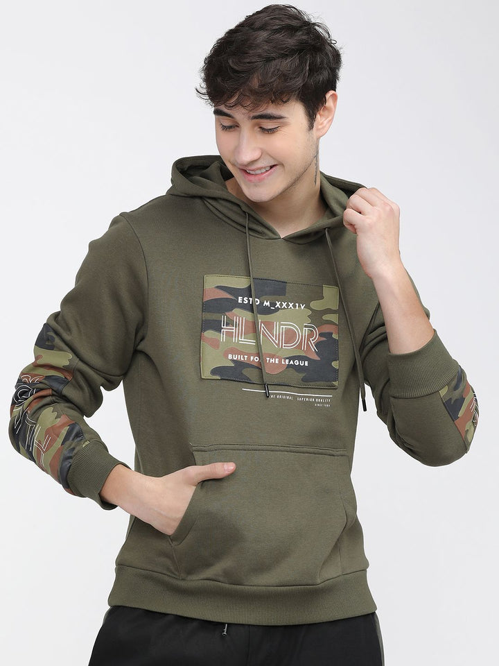 HIGHLANDER Men Typography Printed Hood Cotton Pullover Sweatshirt